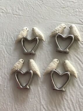 White Bird Heart Napkin Rings — Set of 4